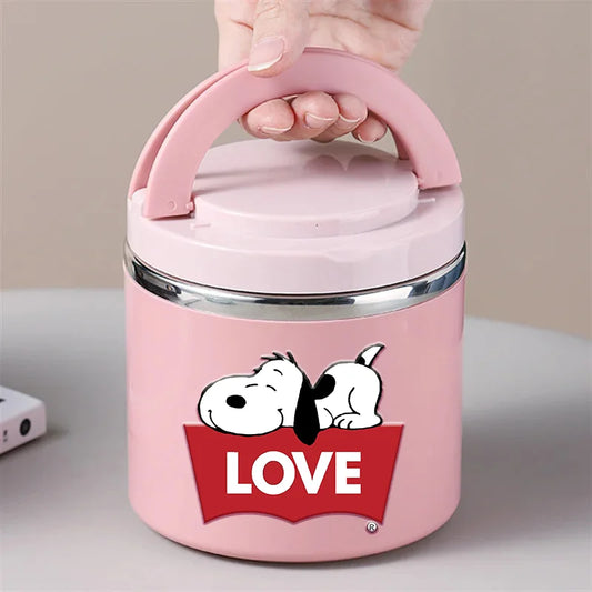 Pote térmico para alimentos Snoopys de 630 ml, copo de sopa isolado, lancheira a vácuo de aço inoxidável com alça, caixas Bento portáteis seladas, presente