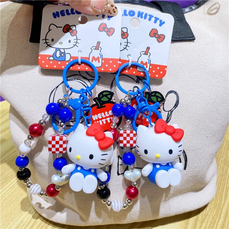 Atacado Sanrio Chaveiro Hello Kitty Mochila Escolar Pingente Kawaii Kt Vermelho Azul Branco Desenho Animado Chave Kitty TV Chaveiro com Contas Presente para Meninas