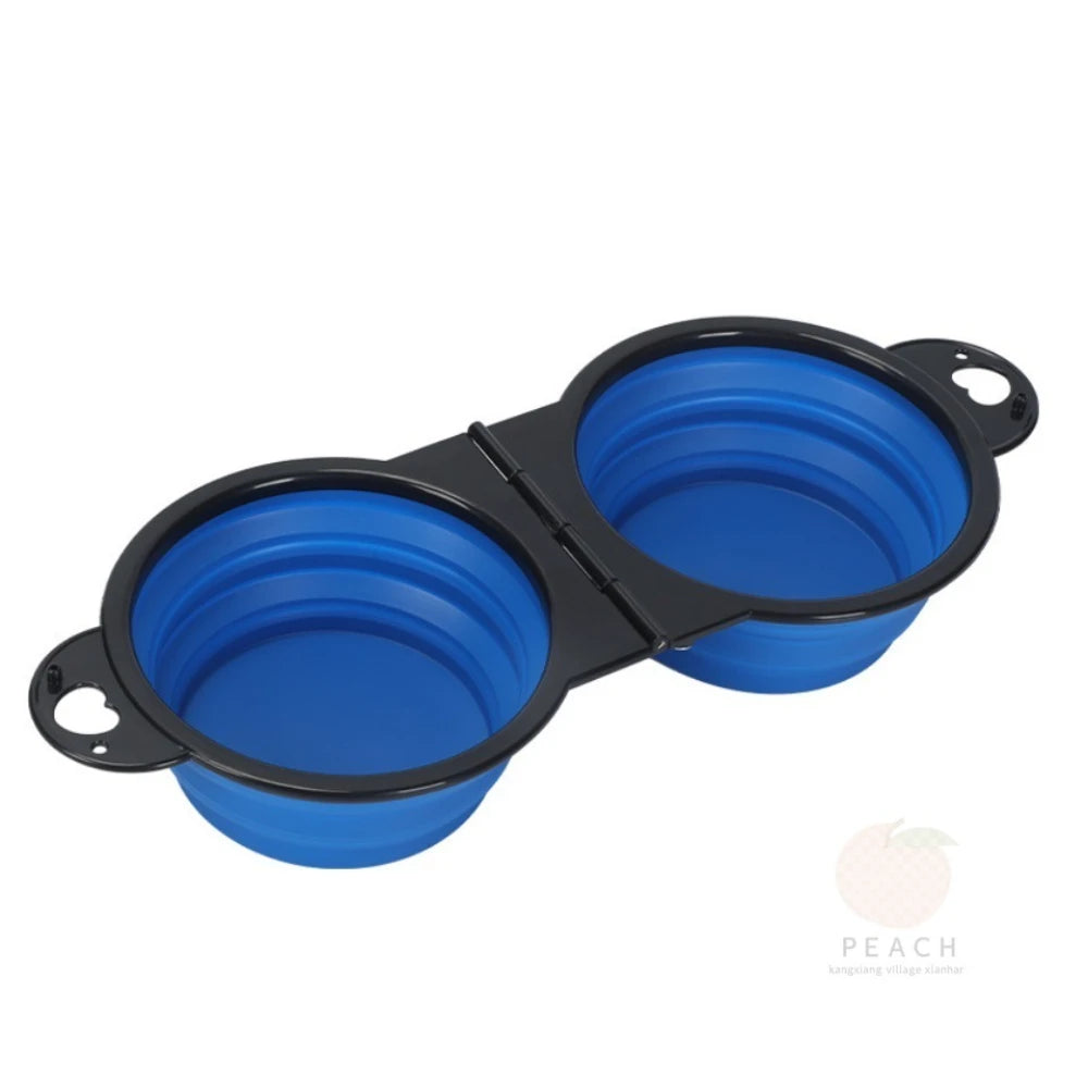 Tigela de alimentação dupla dobrável 2 em 1, 1 peça, portátil, para viagem ao ar livre, para cães e gatos, suprimentos para animais de estimação