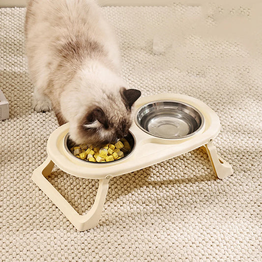 Tigela dupla para animais de estimação: design dobrável elevado para cães e gatos, antiderramamento, grande capacidade, tigela de comida para gatos e prato de alimentação para cães