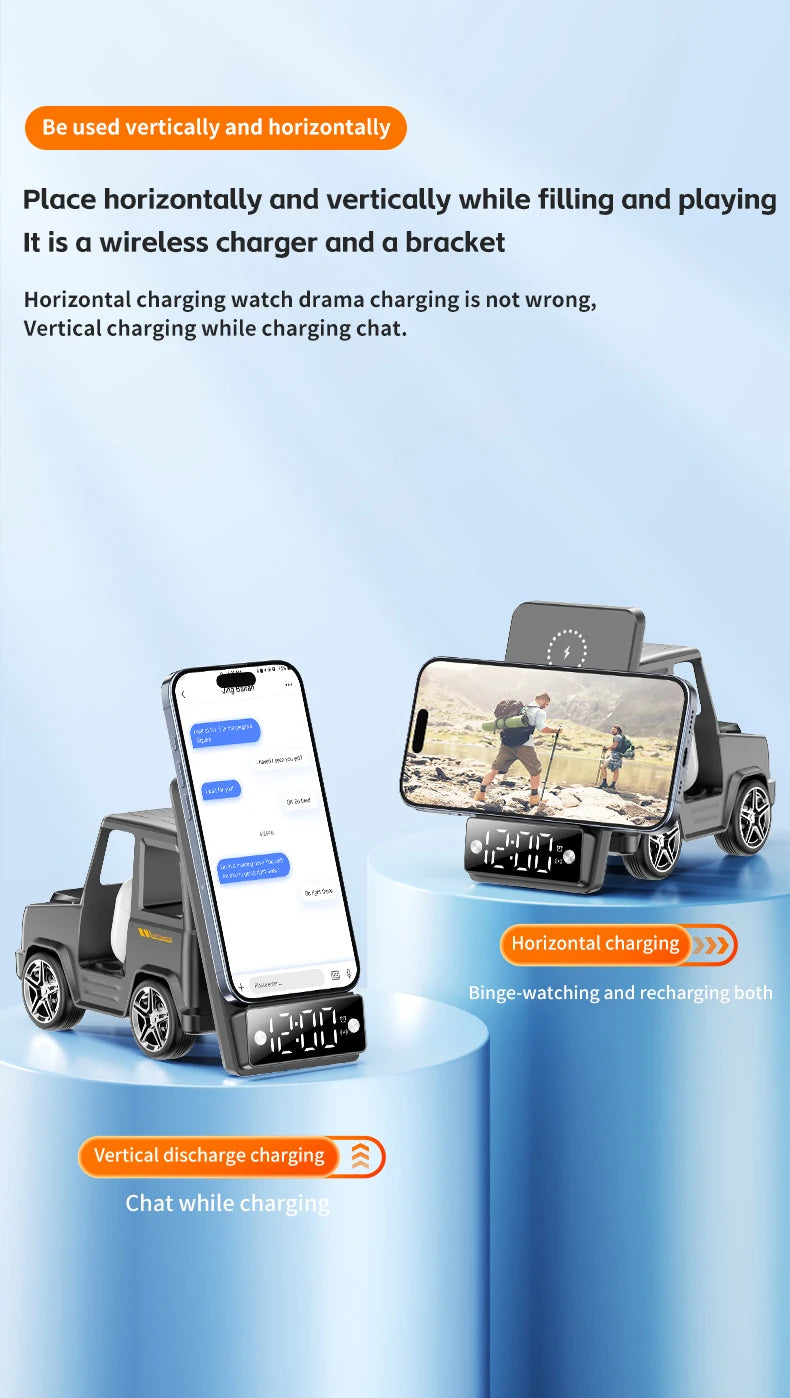 Suporte para carregador sem fio 6 em 1 para carro, formato inovador de carro, carregador de mesa de carregamento rápido de 15 W, ótima ideia para presente