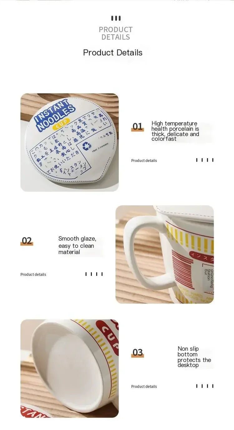 1 tigela de cerâmica de grande capacidade para macarrão instantâneo com tampa, perfeita para dormitórios e cozinhas domésticas - mantenha seu macarrão fresco e aquecido