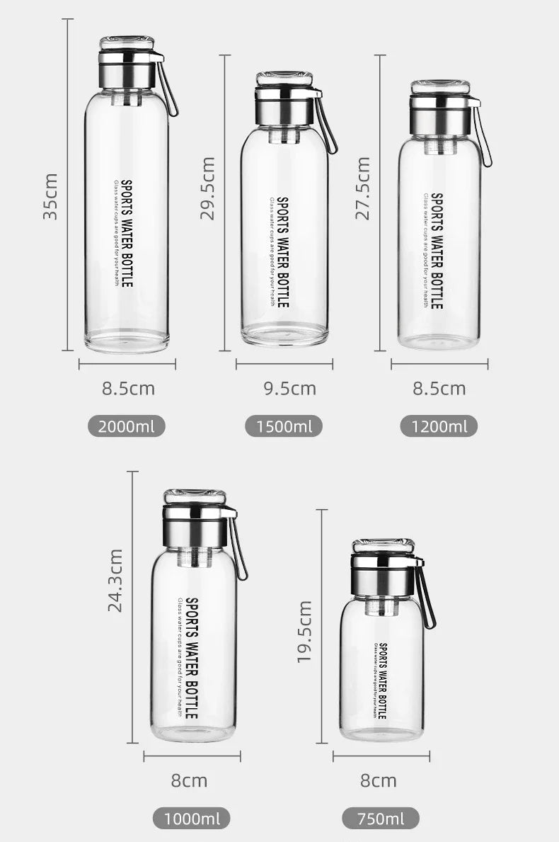 Garrafa de vidro grande de 2L para água, copo transparente para suco de leite, copo portátil à prova de vazamento para bebidas, chá, garrafa de vidro de 2L