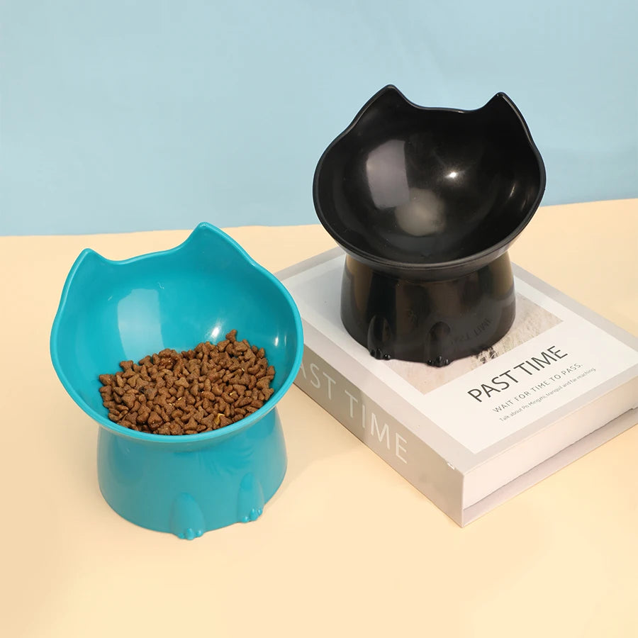 Tigela elevada para gatos WhiskerWare, 1 peça, tigela de plástico antiderrapante para alimentação de animais de estimação com borda inclinada, proteção para o pescoço e comida para gatinhos
