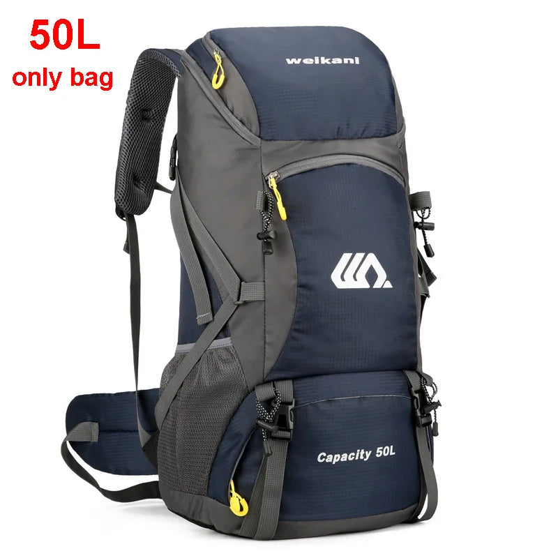 Mochila de viagem 50L para acampamento, masculina, grande, para trilhas, mochila turística, à prova d'água, para esportes ao ar livre, escalada, montanhismo, bagagem