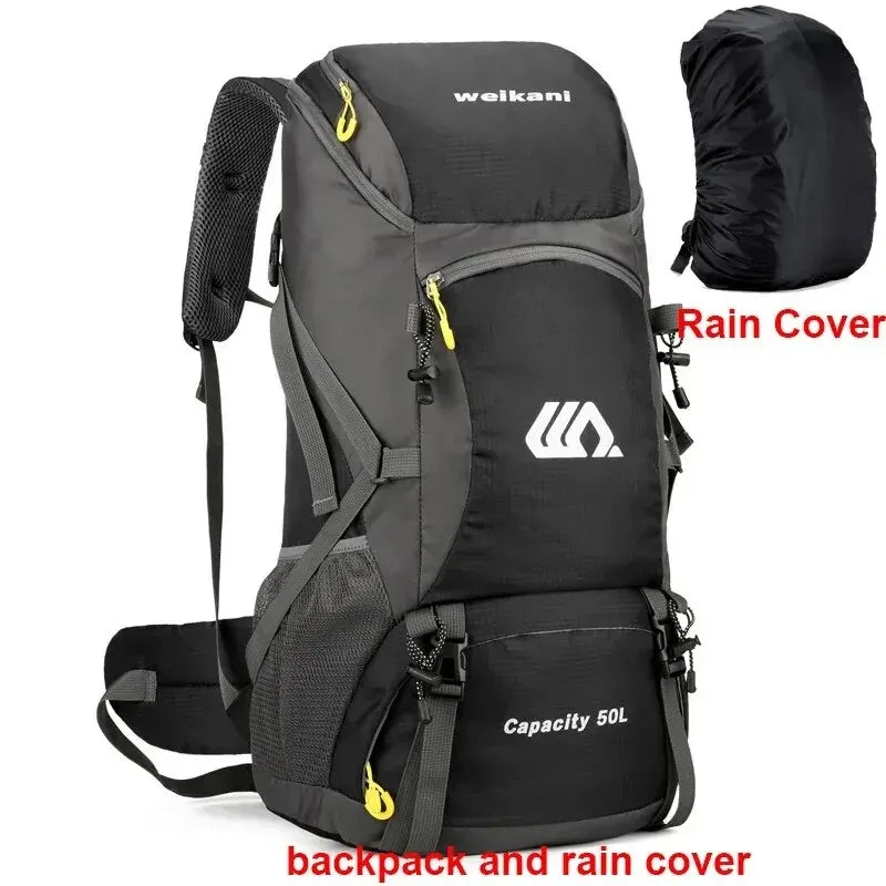 Mochila de viagem 50L para acampamento, bolsa grande para caminhada, mochila turística à prova d'água para esportes ao ar livre, escalada e montanhismo