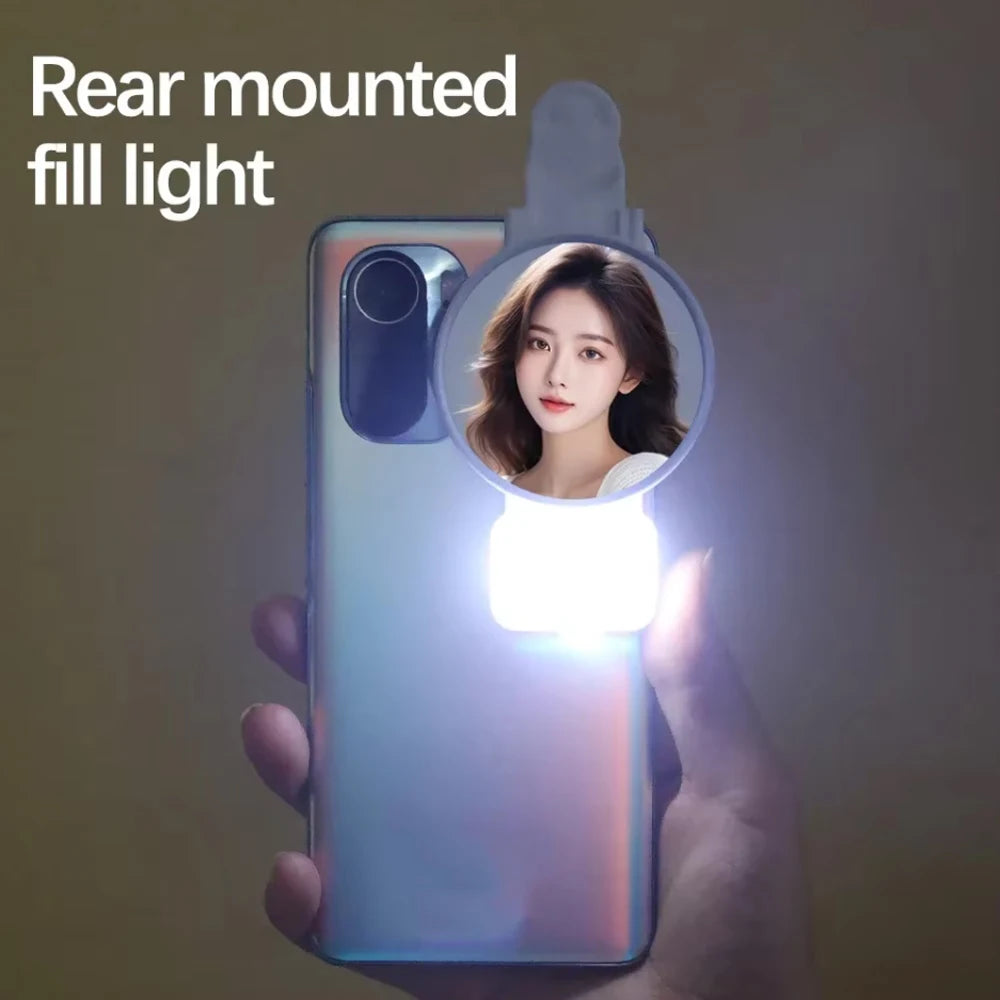 STTKGZD Selfie Refletor Espelho Kit de Luz de Preenchimento para Celular Portátil Espelho Móvel Clipe Bolsa de Armazenamento Câmera Traseira para Celular
