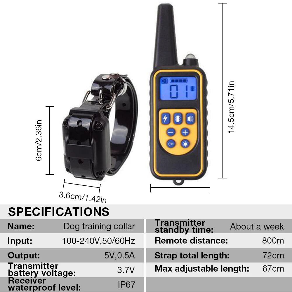 Electric Dog Training Collar Waterproof Dog Bark Collar Pet With Remote Control Rechargeable Anti Barking Device All Size Dogs