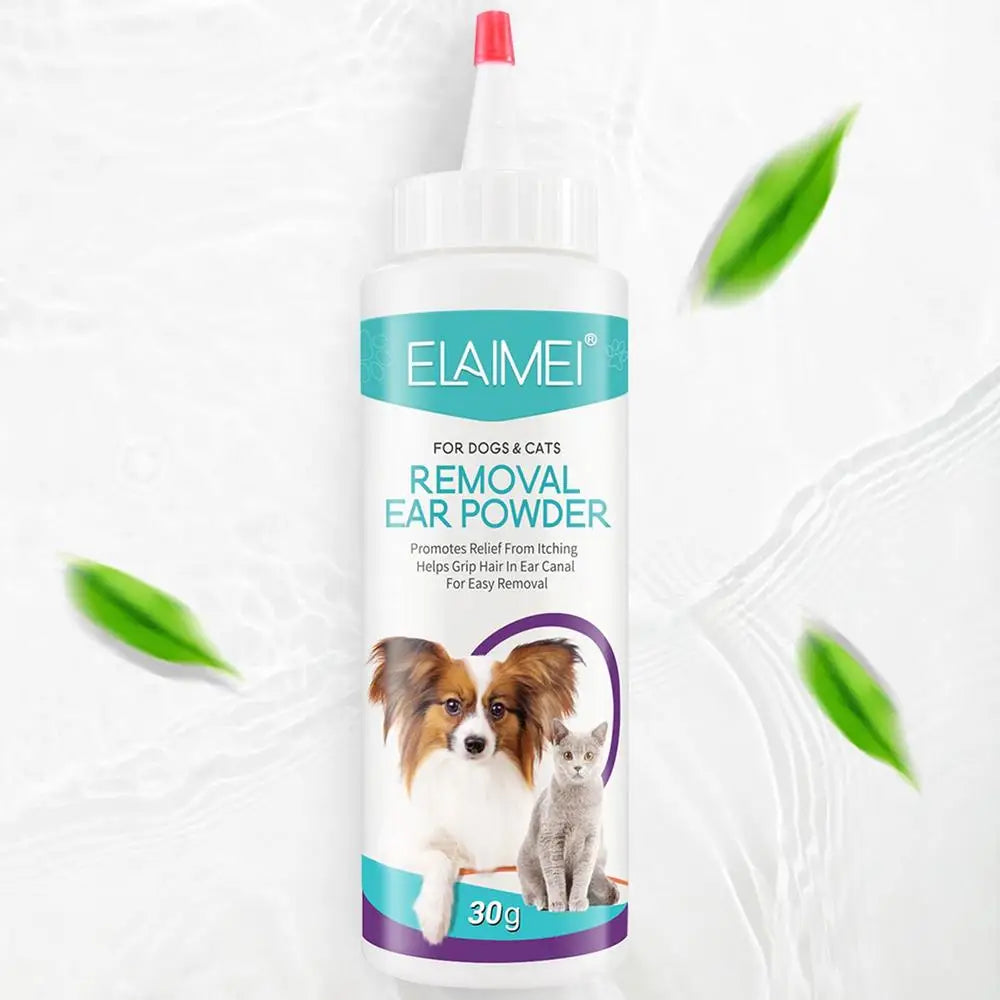 Pó para orelhas de cachorro 30g, pó para lavagem de orelhas, limpador seguro para cães, para orelhas saudáveis, remoção de odores, acessórios para animais de estimação, limpador de orelhas para coelhos e gatos