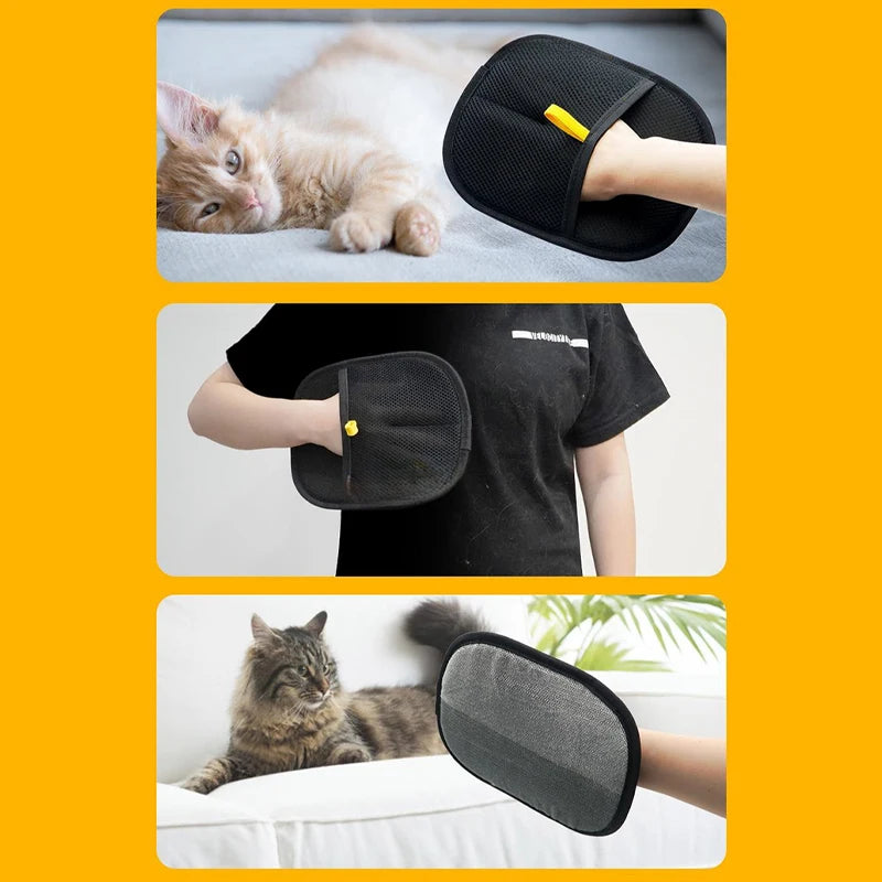 Luvas de tosa para animais de estimação atualizadas, escova de pelos de gatos, luvas para remoção de pelos de animais de estimação, escova dupla, ferramenta de limpeza antiestática para gatos, luvas para remoção de pelos