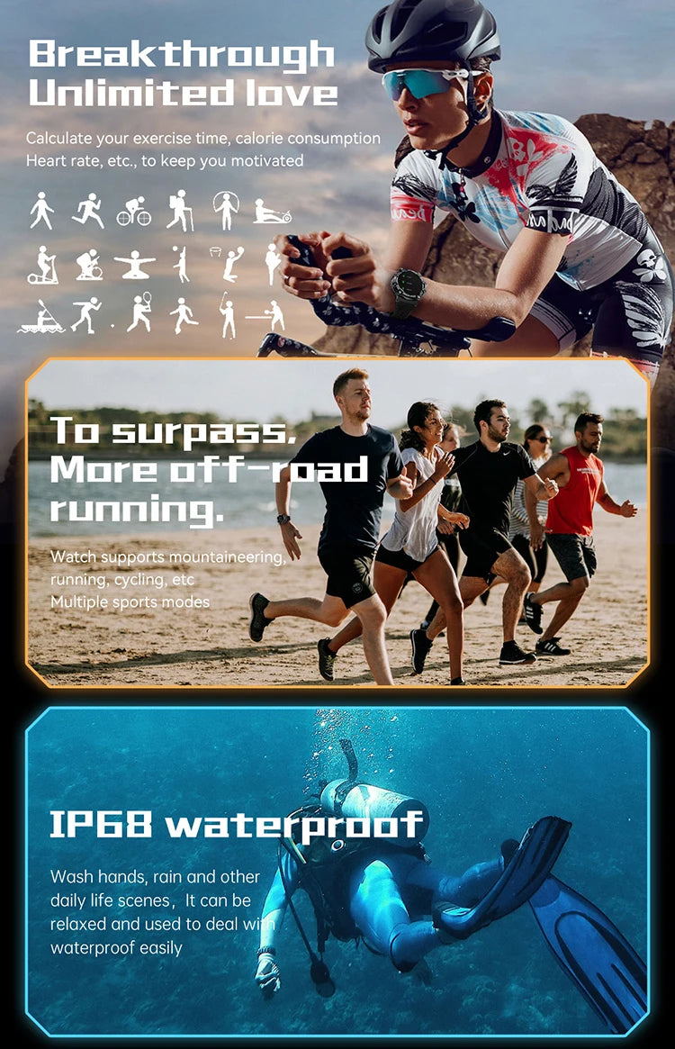 Relógio inteligente esportivo de fitness redondo masculino de 1,39 polegadas com Bluetooth para chamadas e voz com IA IP68 à prova d'água