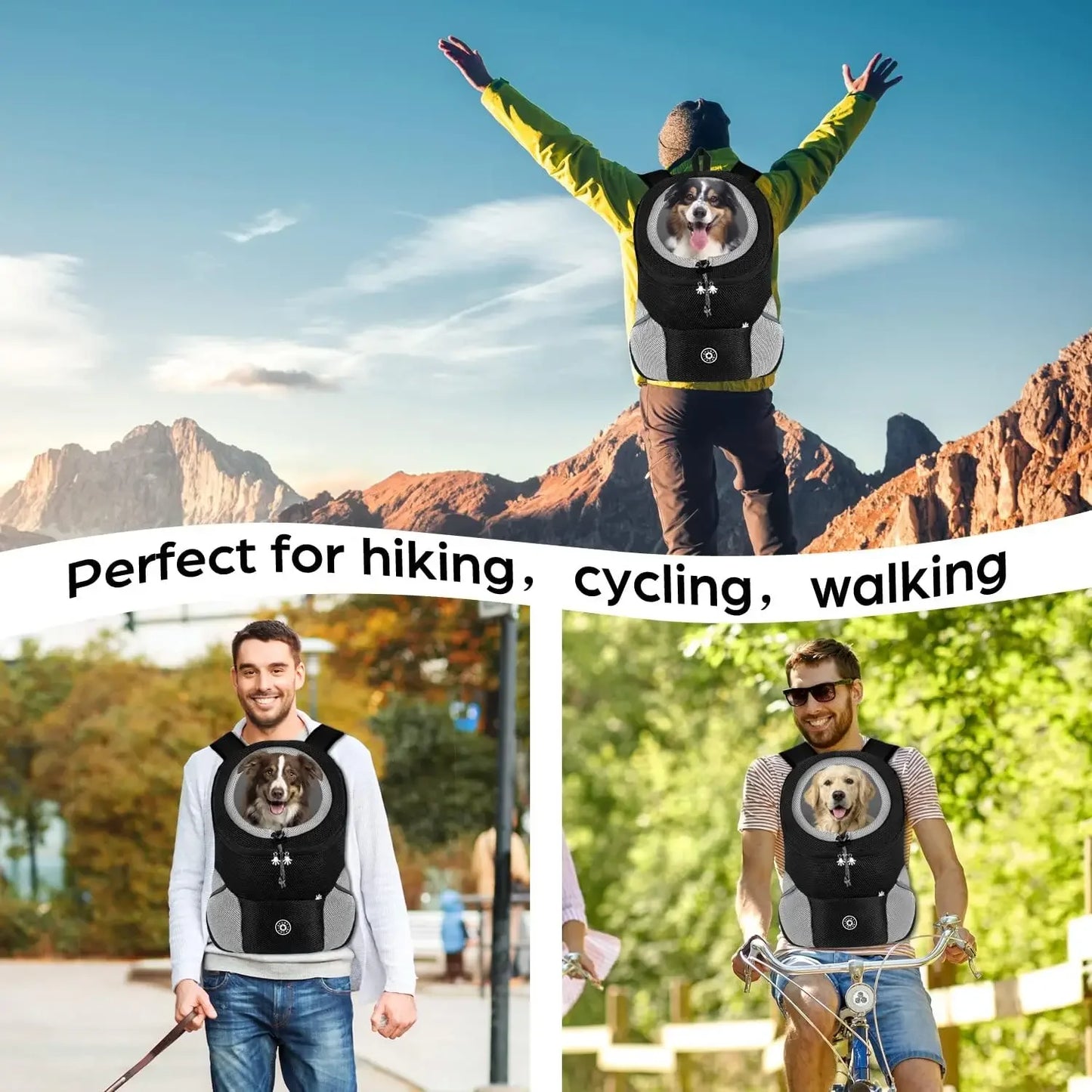Mochilas para transporte de cães, mochilas confortáveis ​​para cães, bolsas para transporte de filhotes de estimação para ciclismo, caminhadas, camping, bolsa para transporte de cães