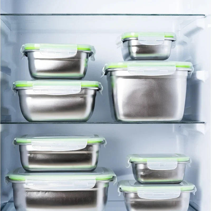 Caixa de armazenamento refrigerada de aço inoxidável 304, caixa de almoço selada à prova de vazamentos, caixa de frutas com tampa, recipiente para bolinhos, caixa de armazenamento refrigerada