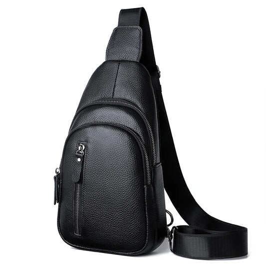 Bolsa de peito masculina 100% couro legítimo, bolsa de ombro masculina, bolsa mensageiro, bolsa transversal casual, bolsa de mão da moda masculina