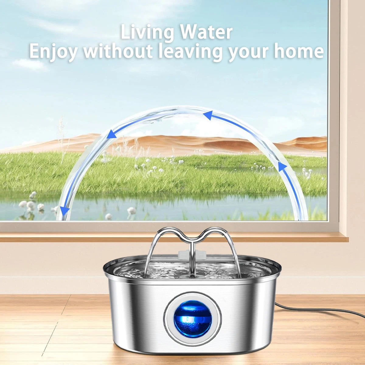 Bebedouro automático para gatos e cães, 108 oz/3,2 l, em aço inoxidável, com luz LED e bomba silenciosa