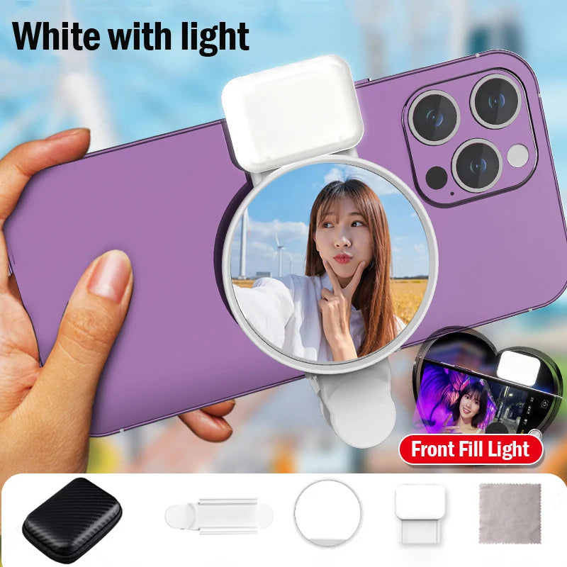 STTKGZD Selfie Refletor Espelho Kit de Luz de Preenchimento para Celular Portátil Espelho Móvel Clipe Bolsa de Armazenamento Câmera Traseira para Celular