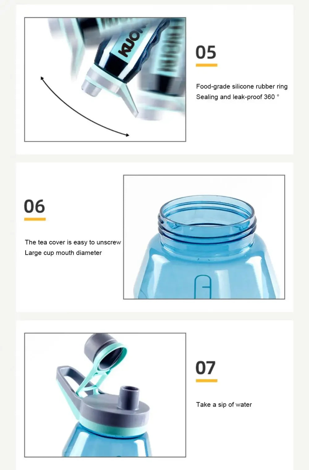 Copo de água à prova de vazamento de 1/1,5L, garrafa de água de plástico ecológico, garrafa esportiva, grande capacidade, garrafa de água de viagem flip