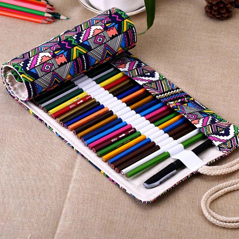 Estojo de lápis de arte colorida com 48 furos, material escolar kawaii, pincel, caneta, estojo fofo, papelaria