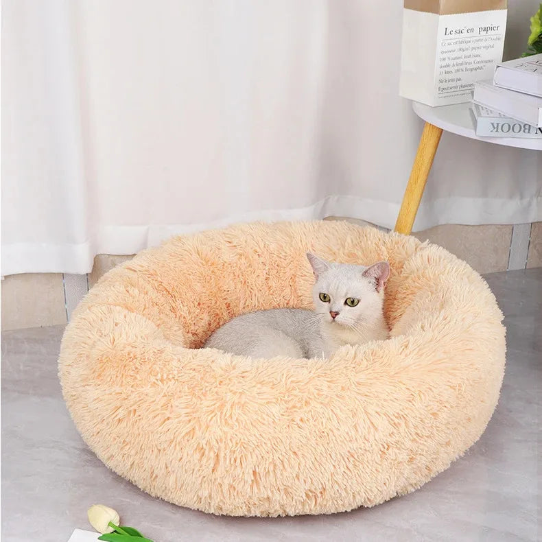 Ninho de pelúcia para animais de estimação, ninho de gato de inverno, ninho de cachorro, quente, removível e lavável, redondo, cama para animais de estimação, decoração sazonal universal para casa