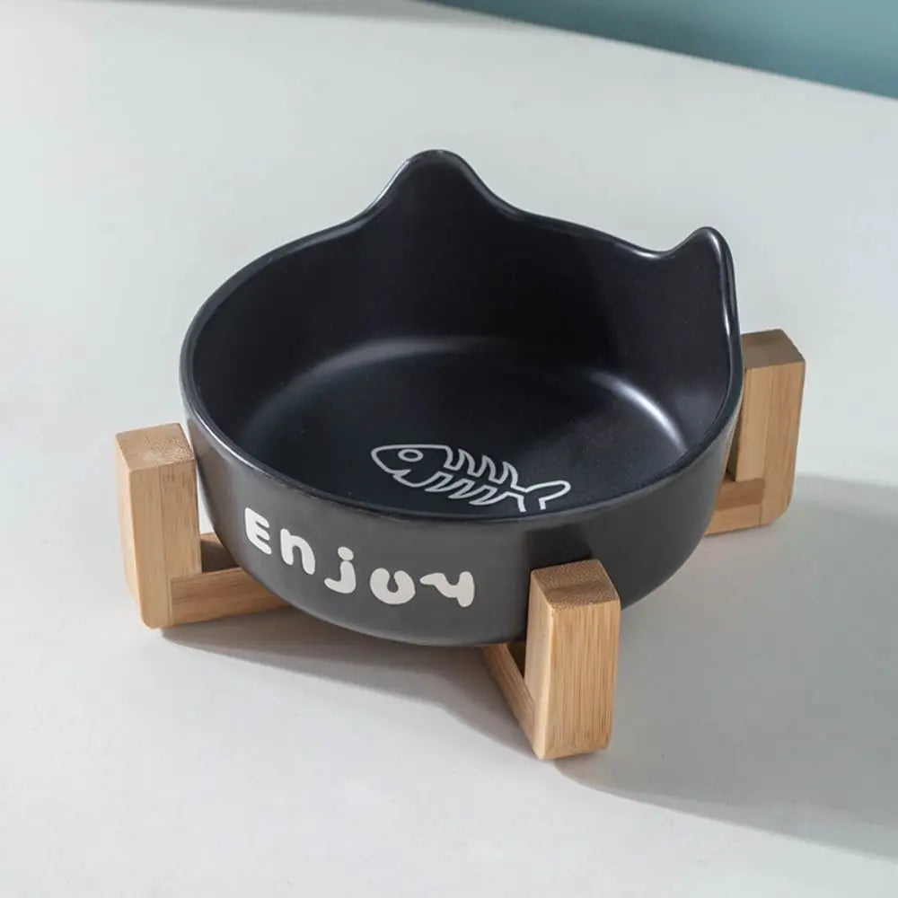 Tigela de cerâmica para animais de estimação, tigela fofa simples/dupla, bacia de alimentação para cães, grande capacidade com suporte, alimentador para animais de estimação, proteção para o pescoço