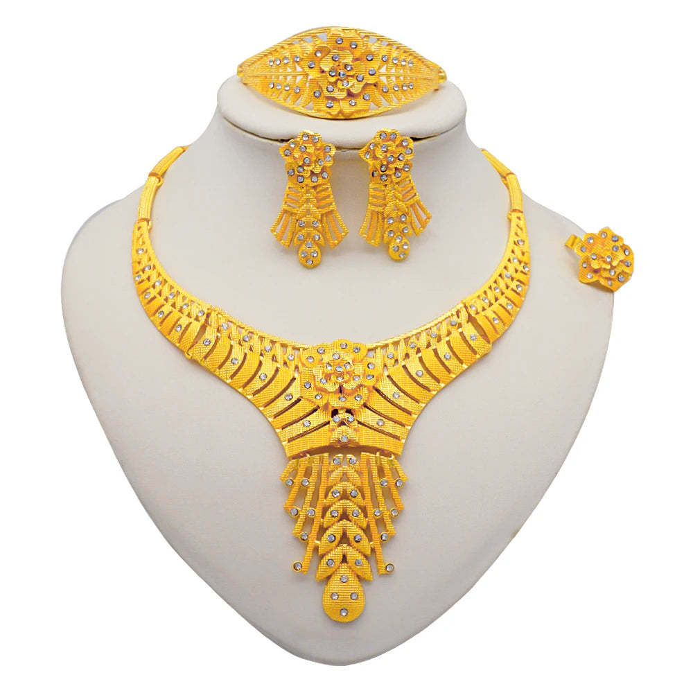 Conjuntos de joias finas 2023 para mulheres, presentes de casamento, colar, pulseira, brincos, anel, joias com contas africanas