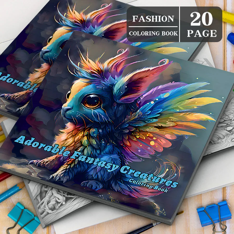 Livro de colorir de 20 páginas de criaturas fantásticas adoráveis ​​para adultos e adolescentes com desenhos animados de criaturas fofas, grafite, pintura e desenho
