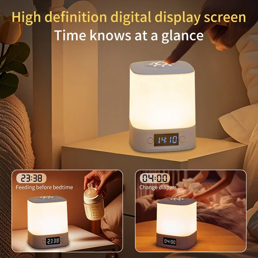 Lâmpada noturna LED com controle remoto e display de hora ou sem proteção para os olhos, lâmpada de leitura, luz noturna de cabeceira recarregável