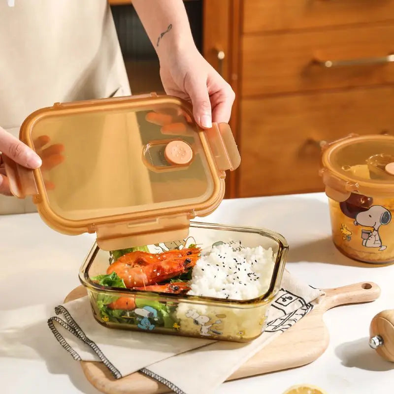 Lancheira de aço inoxidável multicamadas Snoopy com vidro fumê, lancheira térmica portátil para alimentos, piquenique, escritório, crianças, trabalhadores, escola, Bento
