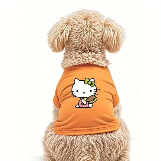 Camiseta estampada para animais de estimação Sanrio Fashion, feita de material de fibra, adequada para lazer interno e externo, protetor solar, roupa para cães e gatos