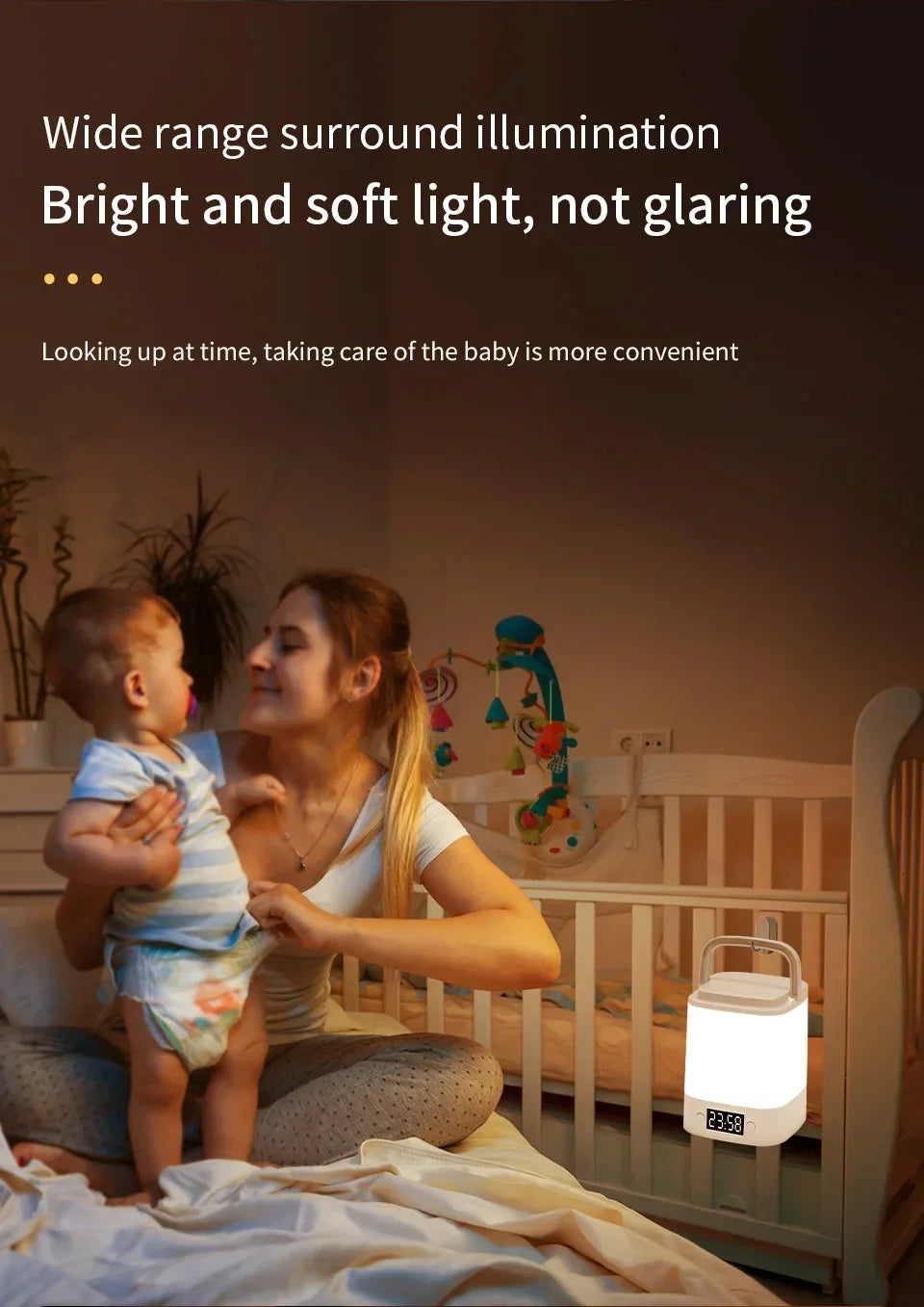 Lâmpada noturna LED com controle remoto e display de hora ou sem proteção para os olhos, lâmpada de leitura, luz noturna de cabeceira recarregável