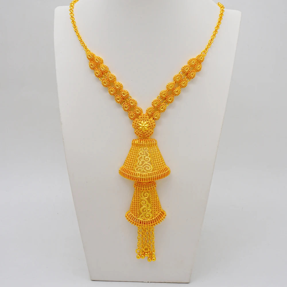 Ethiopian Saudi Style Gold Color Jewelry Set With Noble Elegant Geometric Pendants Suitable For Wedding Banquets Gifts
