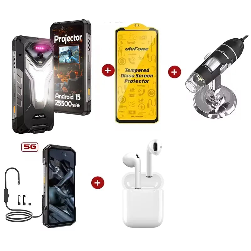 Ulefone Armor 34 Pro 5G, telefone robusto com IA, 32 GB + 512 GB, 25.500 mAh, 6,95" com projetor integrado, 120 Hz, Android 15, MTK 7300, NFC