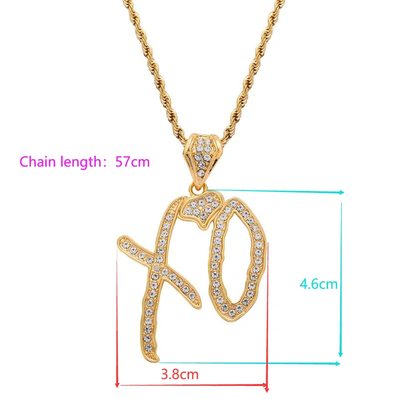 Pingente de alfabeto XO com zircônia incrustada em metal, tendência, personalidade, masculino, feminino, glamour de rua, moda hip hop, colar, joias, presentes