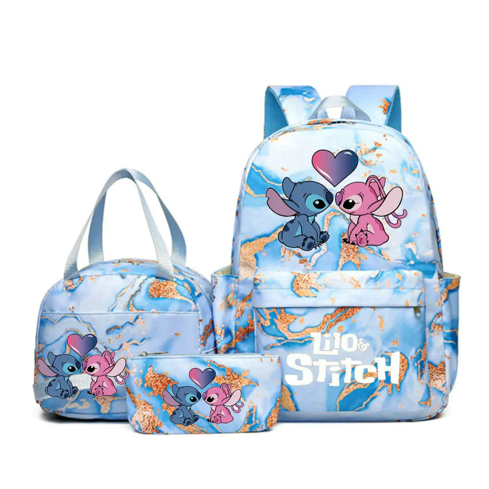 Mochila Lilo Stitch 3 peças/conjunto para meninas, meninos, estudantes, adolescentes, crianças, presente de aniversário, mochila escolar casual feminina