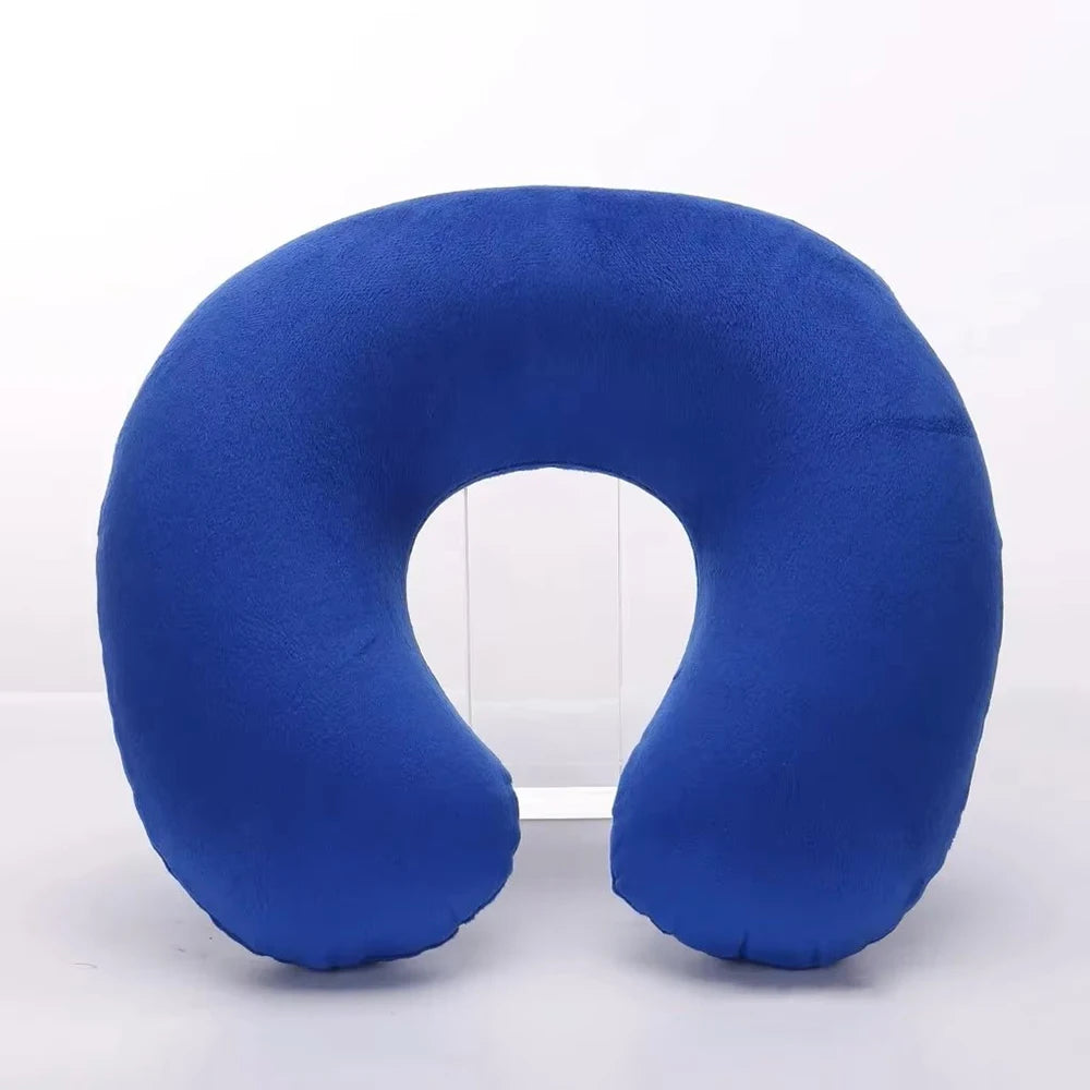 Travesseiro de viagem em formato de U, portátil, preguiçoso, inflável, suporte cervical, curto, pelúcia, itens essenciais para dormir no escritório