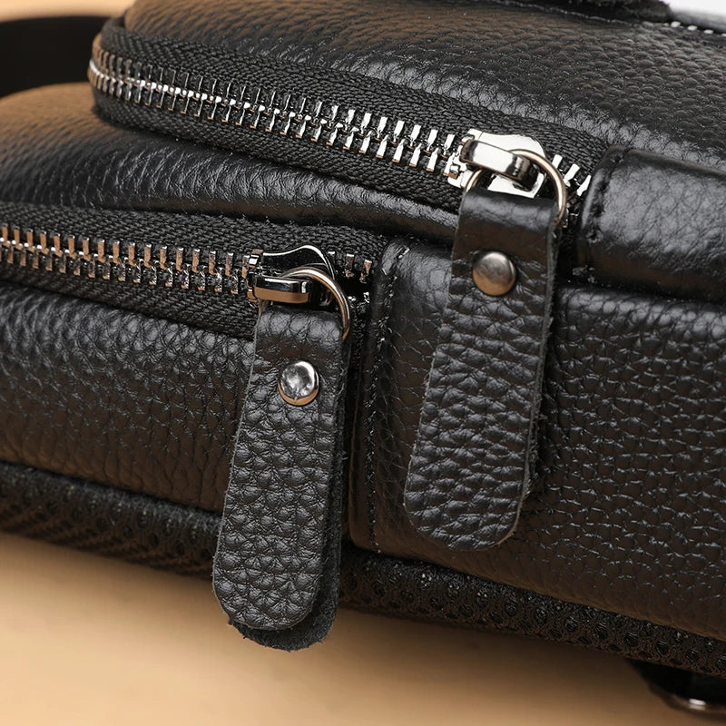 Bolsa de peito masculina 100% couro legítimo, bolsa de ombro masculina, bolsa mensageiro, bolsa transversal casual, bolsa de mão da moda masculina
