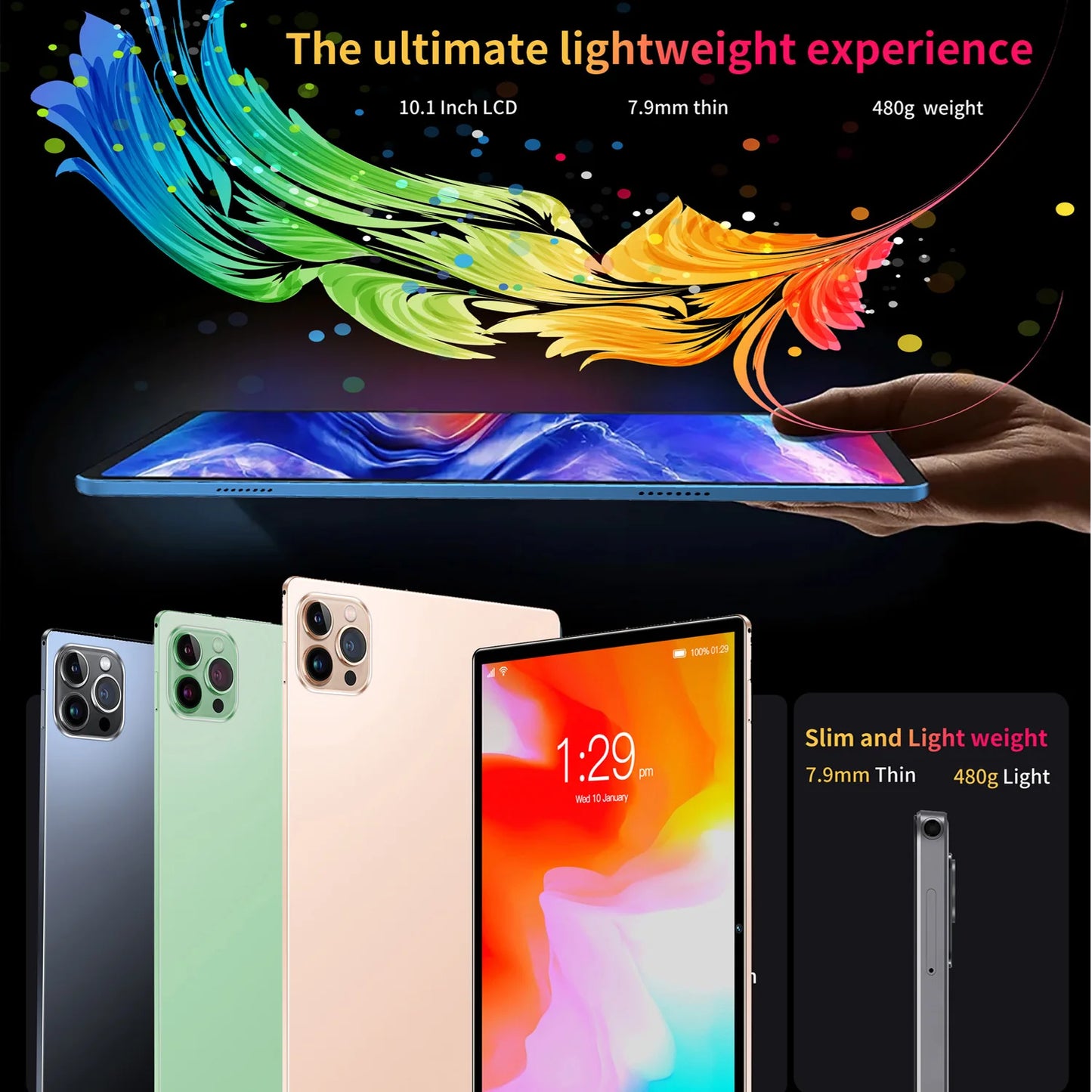 Tablet de 10,1 polegadas mais vendido em 2024 com 4 GB de RAM, 64 GB de ROM, sistema Android 11, reprodutor de músicas, versão global, tablet de 5000 mAh