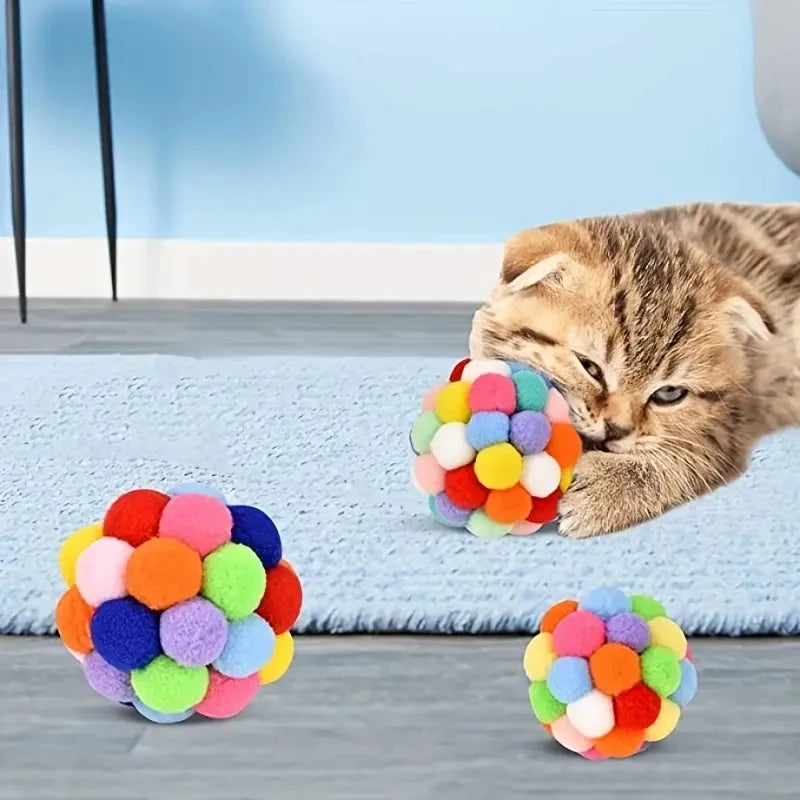 1/3 peças brinquedos para gatos bola de pelúcia para gatos brinquedo para animais de estimação bola elástica de sino bola auto-oi bola brincando bola de lã colorida para gatos