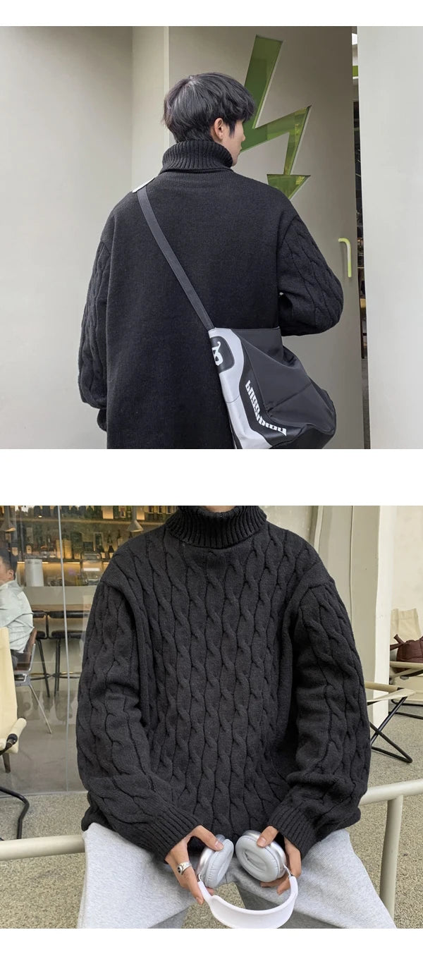 Novo suéter casual masculino de 2023, suéter quente e sólido para áreas externas, suéter de malha, roupa masculina