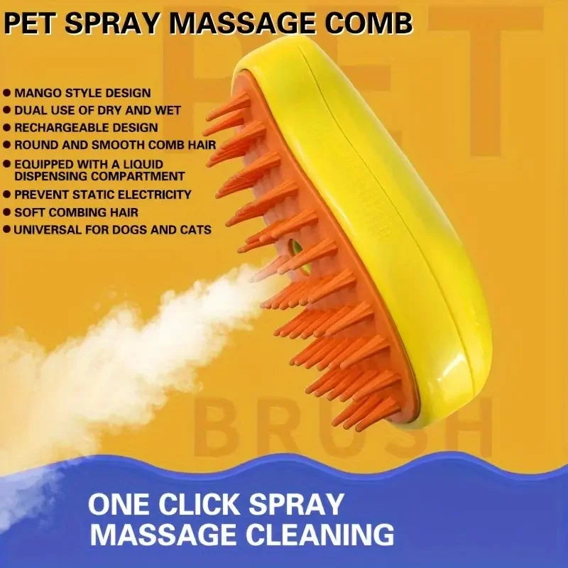 Escova elétrica para cães e gatos, escova vaporizadora 3 em 1 para massagem e tosa de animais de estimação, removendo pelos emaranhados e soltos