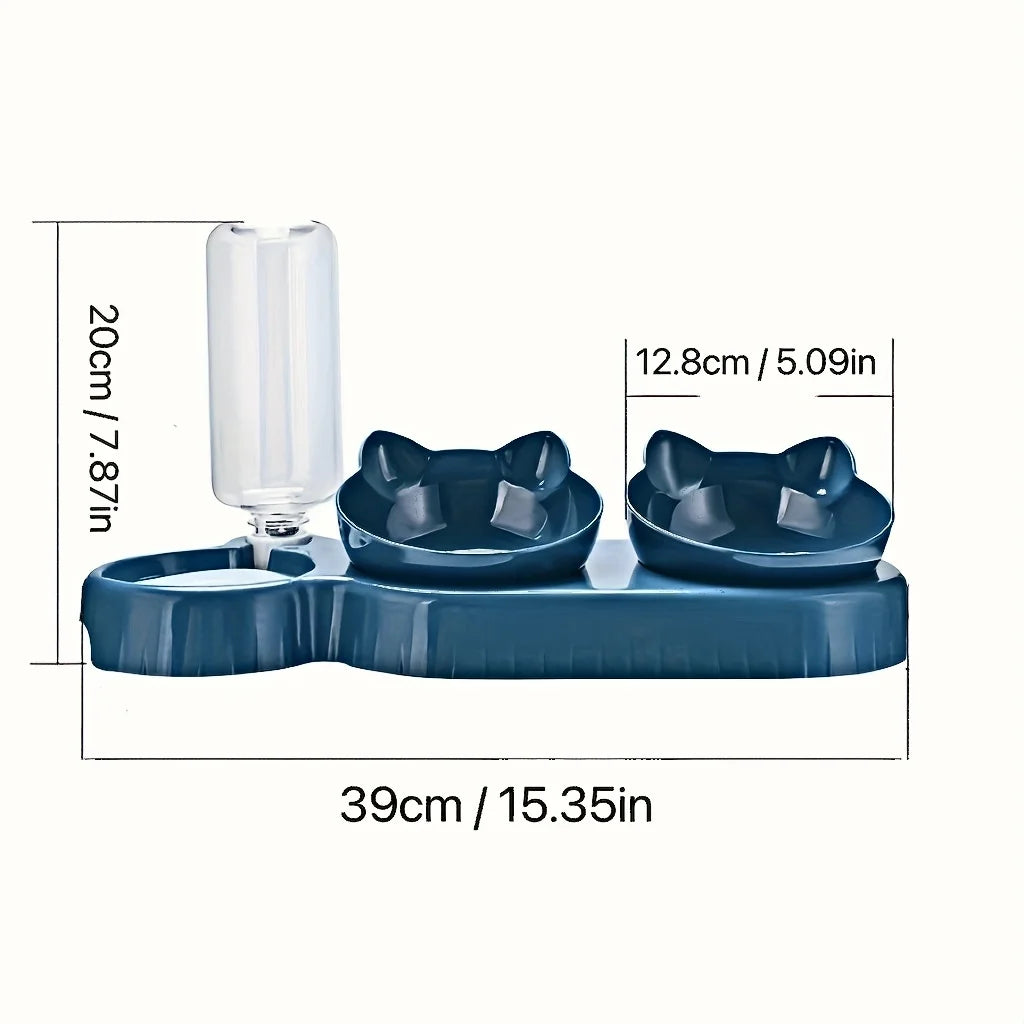 Tigelas para animais de estimação com alimentador de água, design 3 em 1 para orelhas, conjunto de tigelas de água e comida para gatos com garrafa de água por gravidade para proteção do pescoço