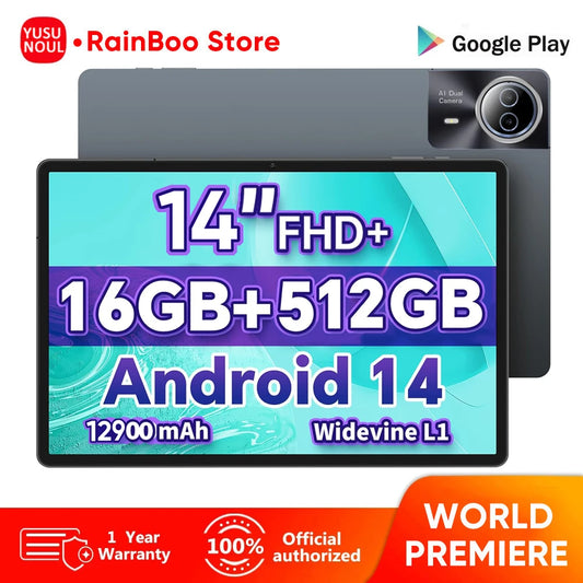 Tablet Android 14 de 14 polegadas com firmware global, tela FHD 2K, 16 GB e 512 GB, novo firmware global de 2025, compatível com Android 14, 5G e Wi-Fi, com suporte para GPS e laptop