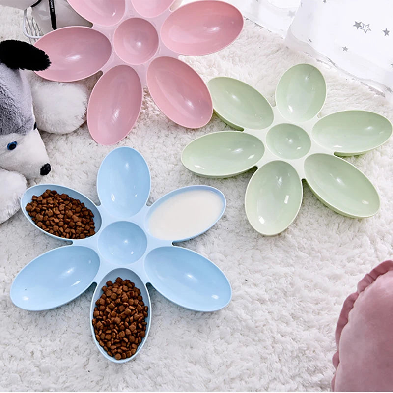 Tigela para animais de estimação em formato de flor com 6 tigelas conectadas para cães e gatos pequenos, tigela de água, tigelas de alimentação para filhotes, alimentador para alimentação lenta