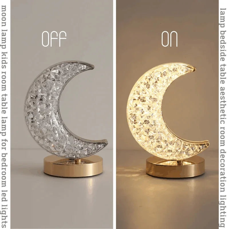 Luz noturna de trilho de cristal 3D com controle de toque para quarto de meninas, lâmpada de mesa ambiente LED USB para decoração de casa e estética