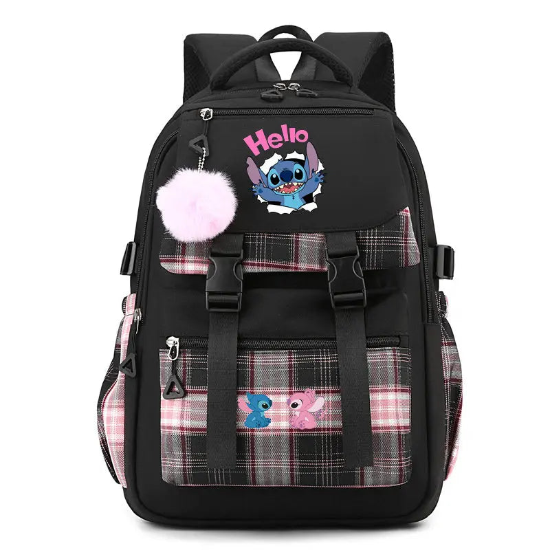 Mochilas escolares Stitch para estudantes do ensino médio, mochila feminina de grande capacidade para laptop, mochila escolar para ensino fundamental e médio