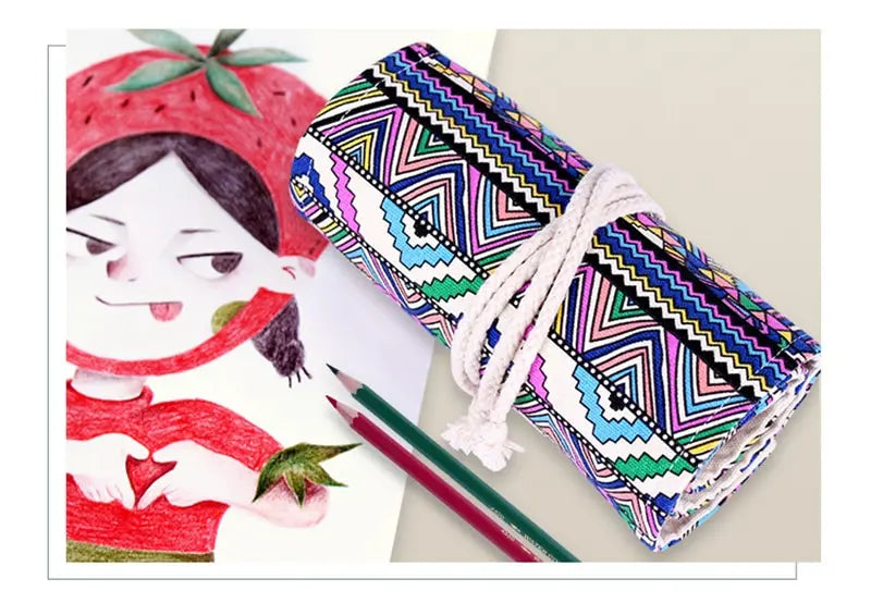 Estojo de lápis de arte colorida com 48 furos, material escolar kawaii, pincel, caneta, estojo fofo, papelaria