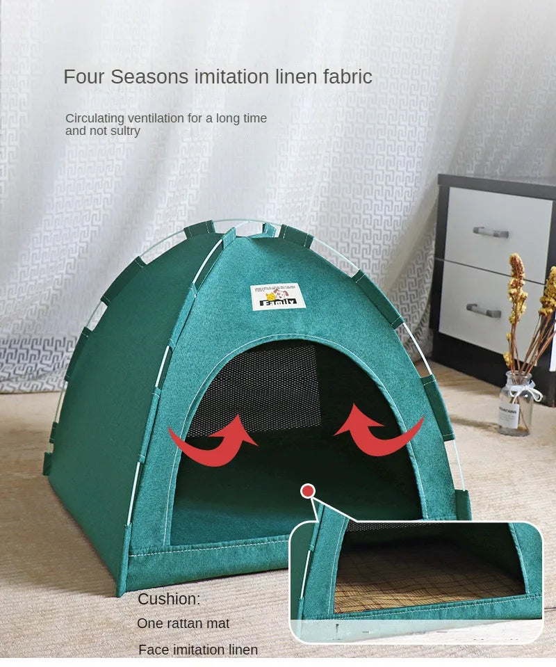 Casa dobrável para gatos, tenda para animais de estimação, quatro estações, ninho universal para gatos e cães, tapete refrescante de verão, portátil, dobrável e respirável para áreas externas