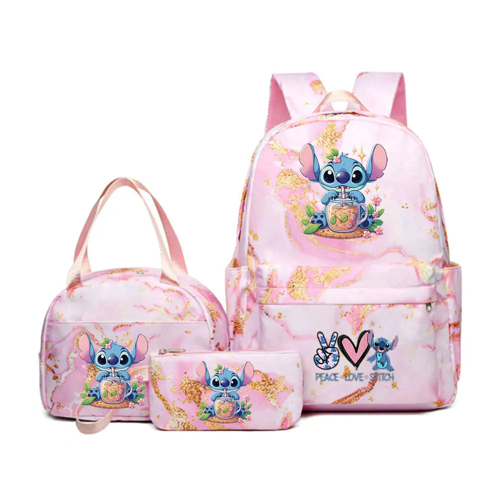 Mochila Lilo Stitch 3 peças/conjunto para meninas, meninos, estudantes, adolescentes, crianças, presente de aniversário, mochila escolar casual feminina