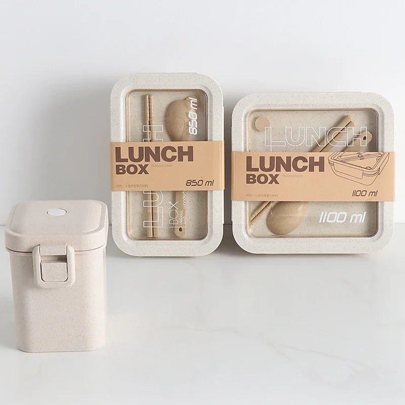 1 peça de lancheira de palha de trigo saudável sem BPA, lancheira bento para micro-ondas, louças, recipiente para armazenamento de alimentos, lancheira para crianças