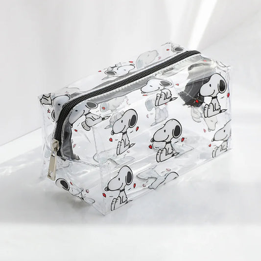 Bolsa de maquiagem feminina Snoopy Outdoor Girl, necessaire transparente, organizadora de viagem, desenho animado, fashion, pequena bolsa para itens de higiene pessoal